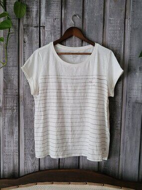 EDC by Esprit Cream Striped Short Sleeve Heart Graphic Tee Shirt Size XL